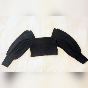 FARM Rio Black Puff Sleeve Crop Top - XSP NWT